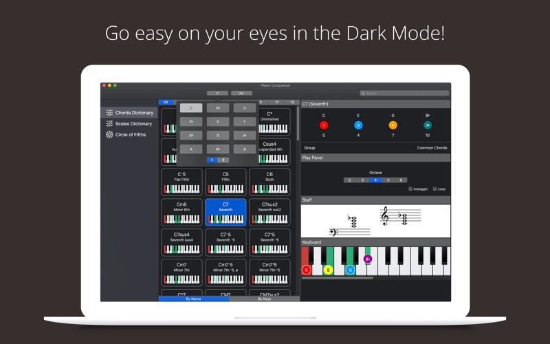 钢琴伴侣音乐和弦和规模