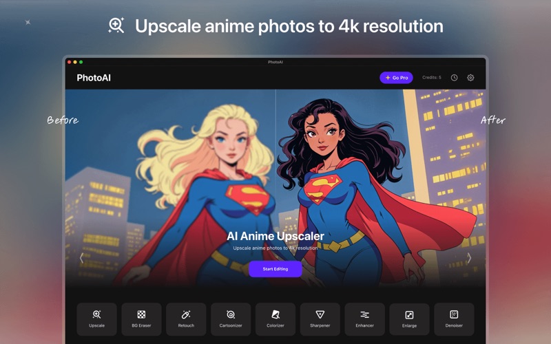 PhotoAIAI增強无损放大背景移除