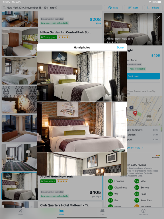 搜索航班预订和酒店