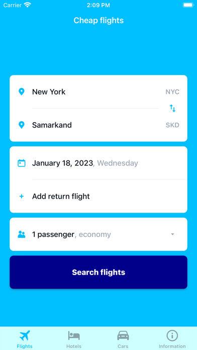 搜索航班预订和酒店