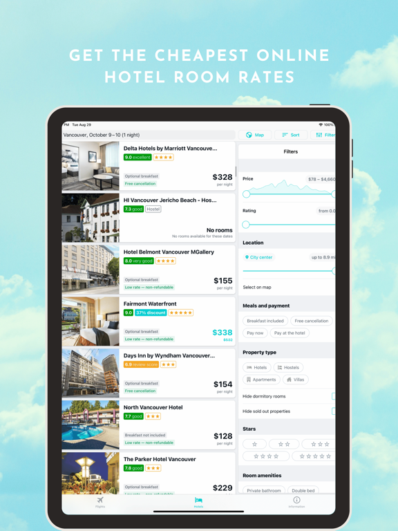廉价预订航班、酒店