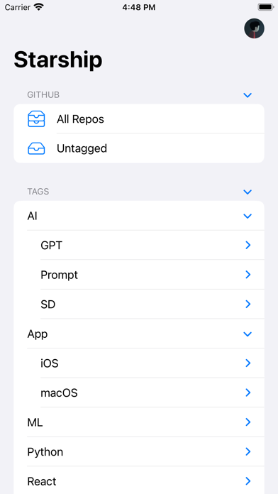 Starship_GitHub标签分类管理收藏代码仓库