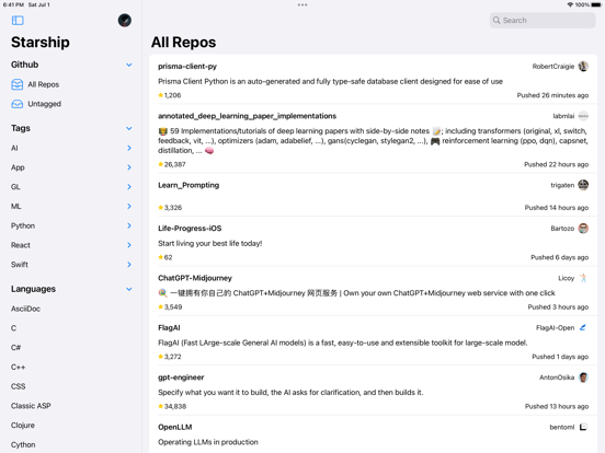 Starship_GitHub标签分类管理收藏代码仓库